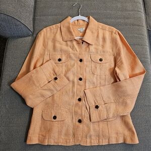 J. Jill Linen Orange Button Lagenlook Casual Coastal Light Jacket Size Medium